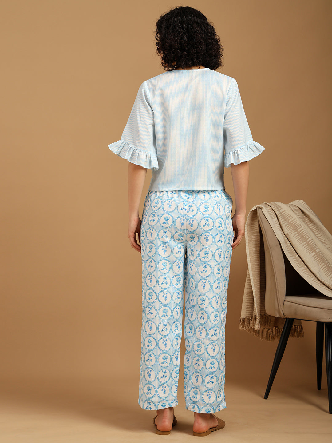 Sky Blue Flora Geo Print Nightwear