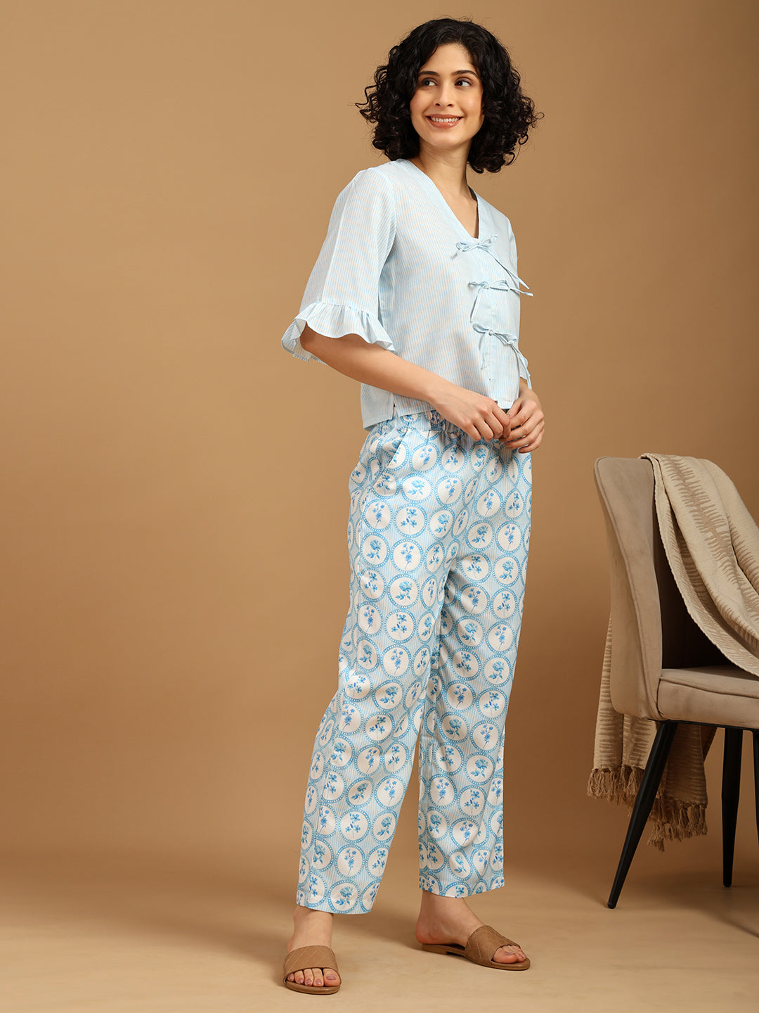 Sky Blue Flora Geo Print Nightwear