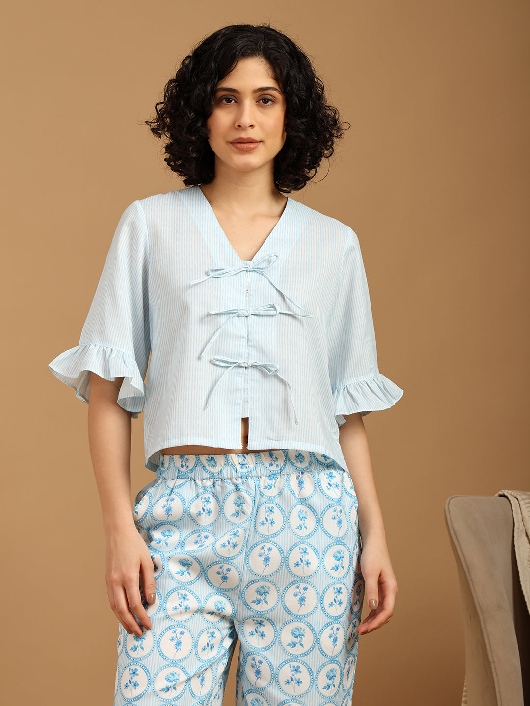 Sky Blue Flora Geo Print Nightwear