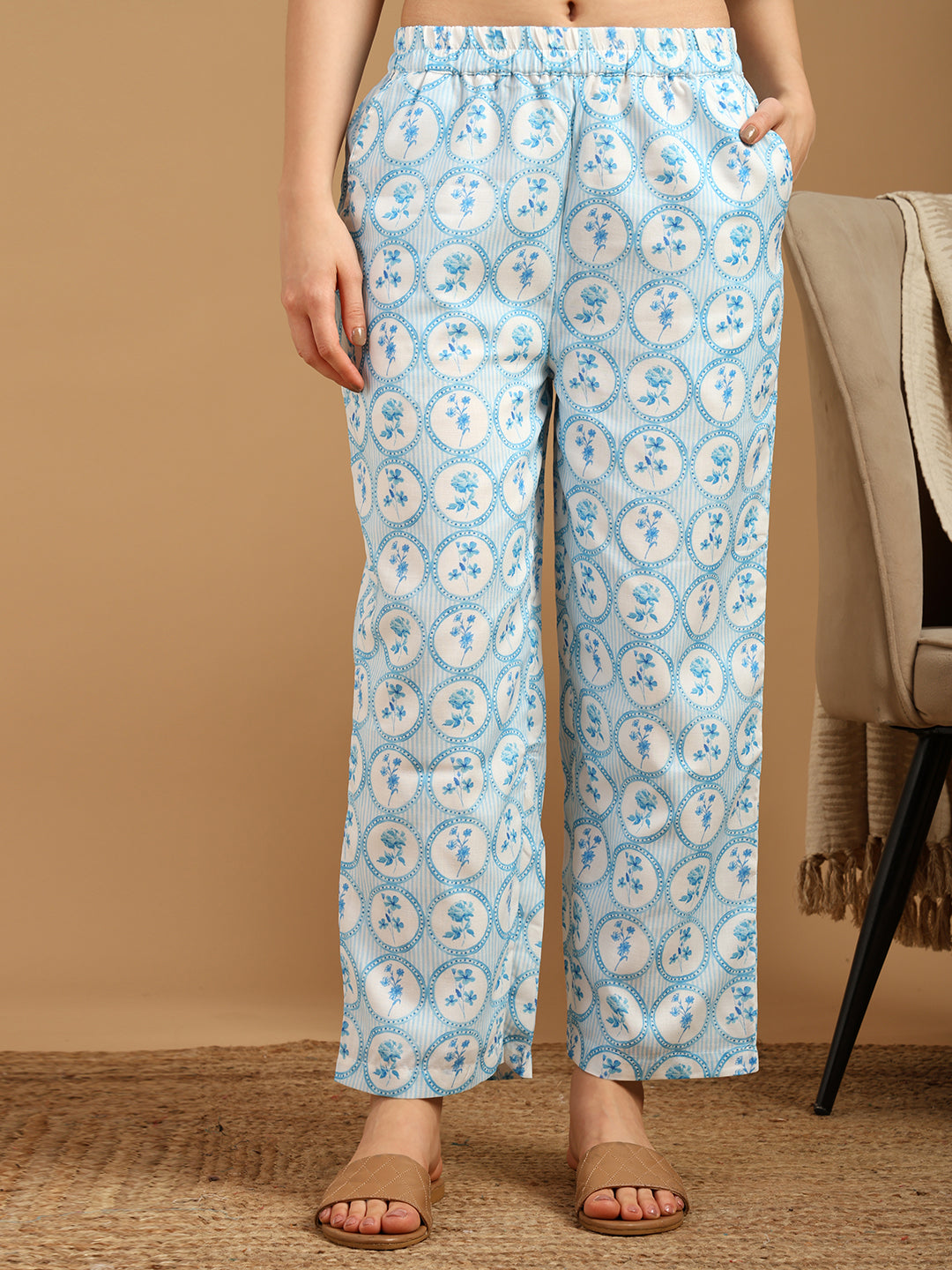 Sky Blue Flora Geo Print Nightwear
