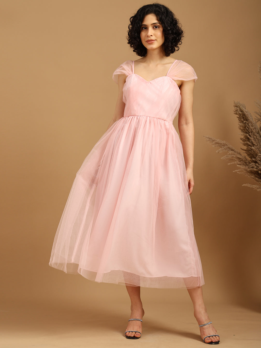 Pink Mesh Flared Dress