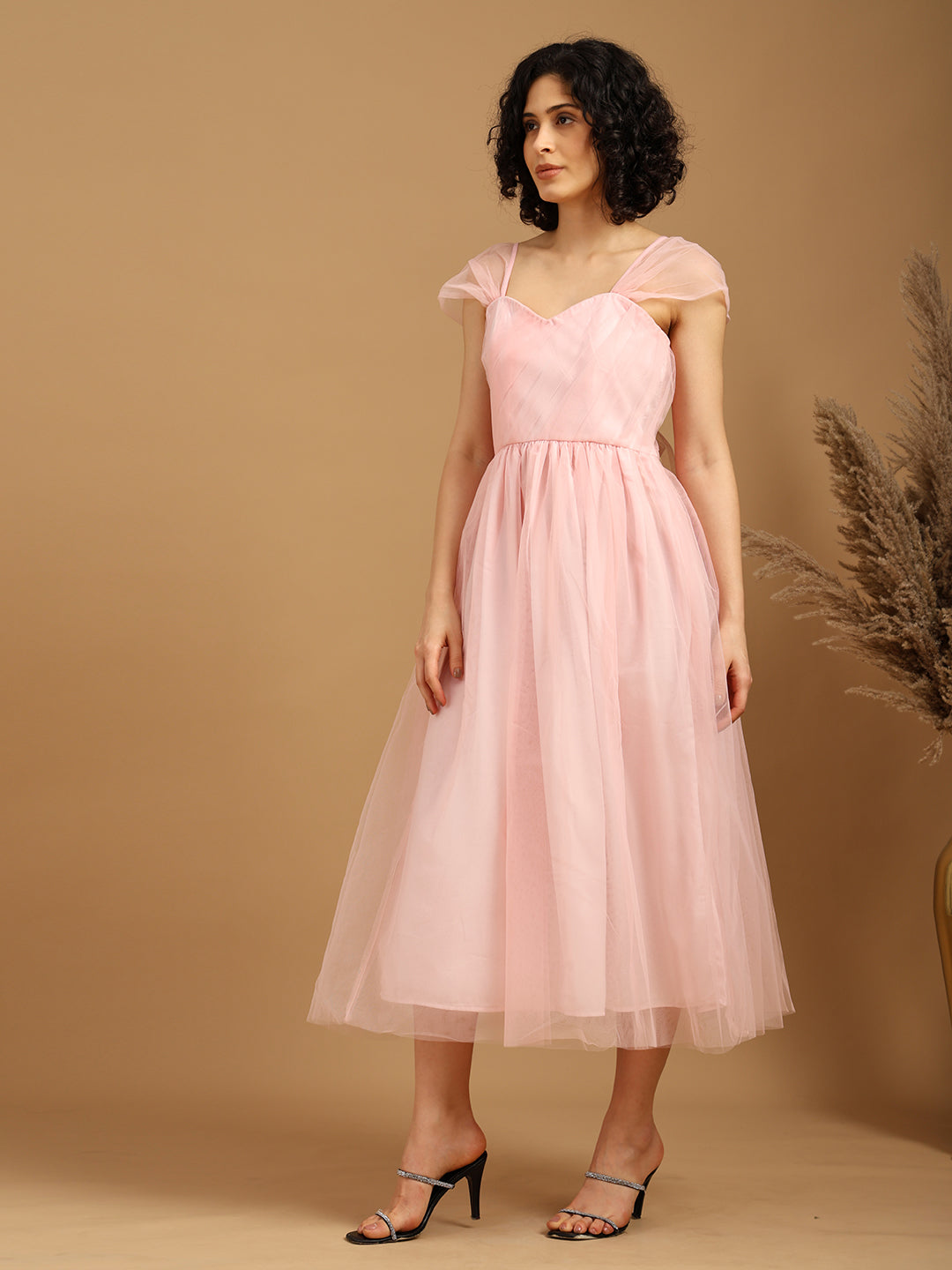 Pink Mesh Flared Dress