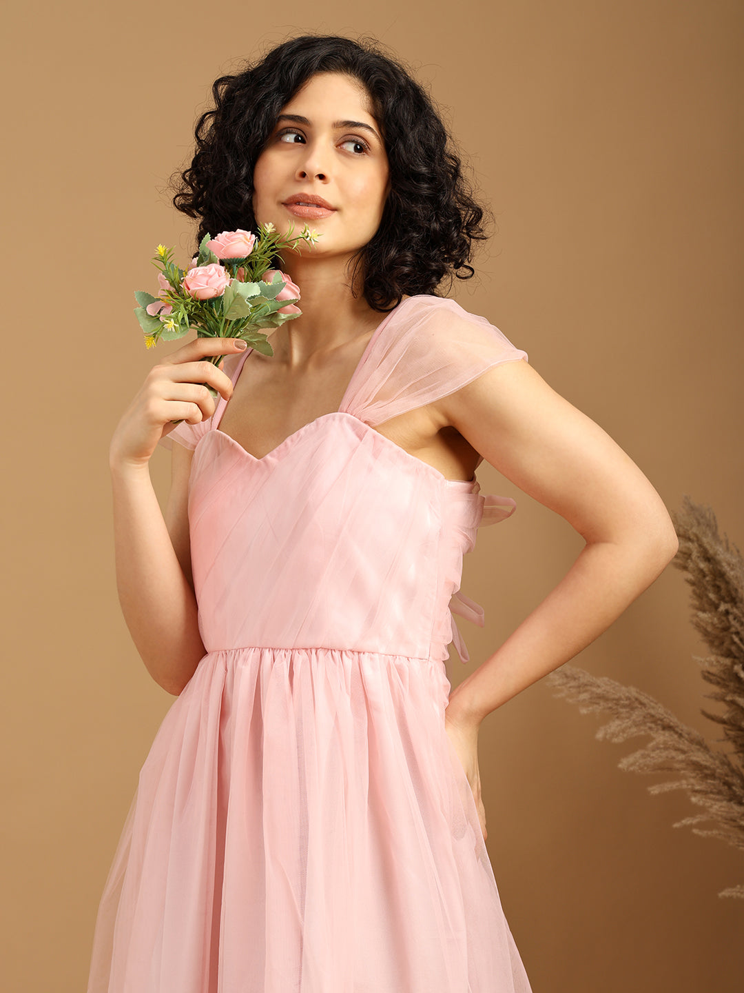 Pink Mesh Flared Dress