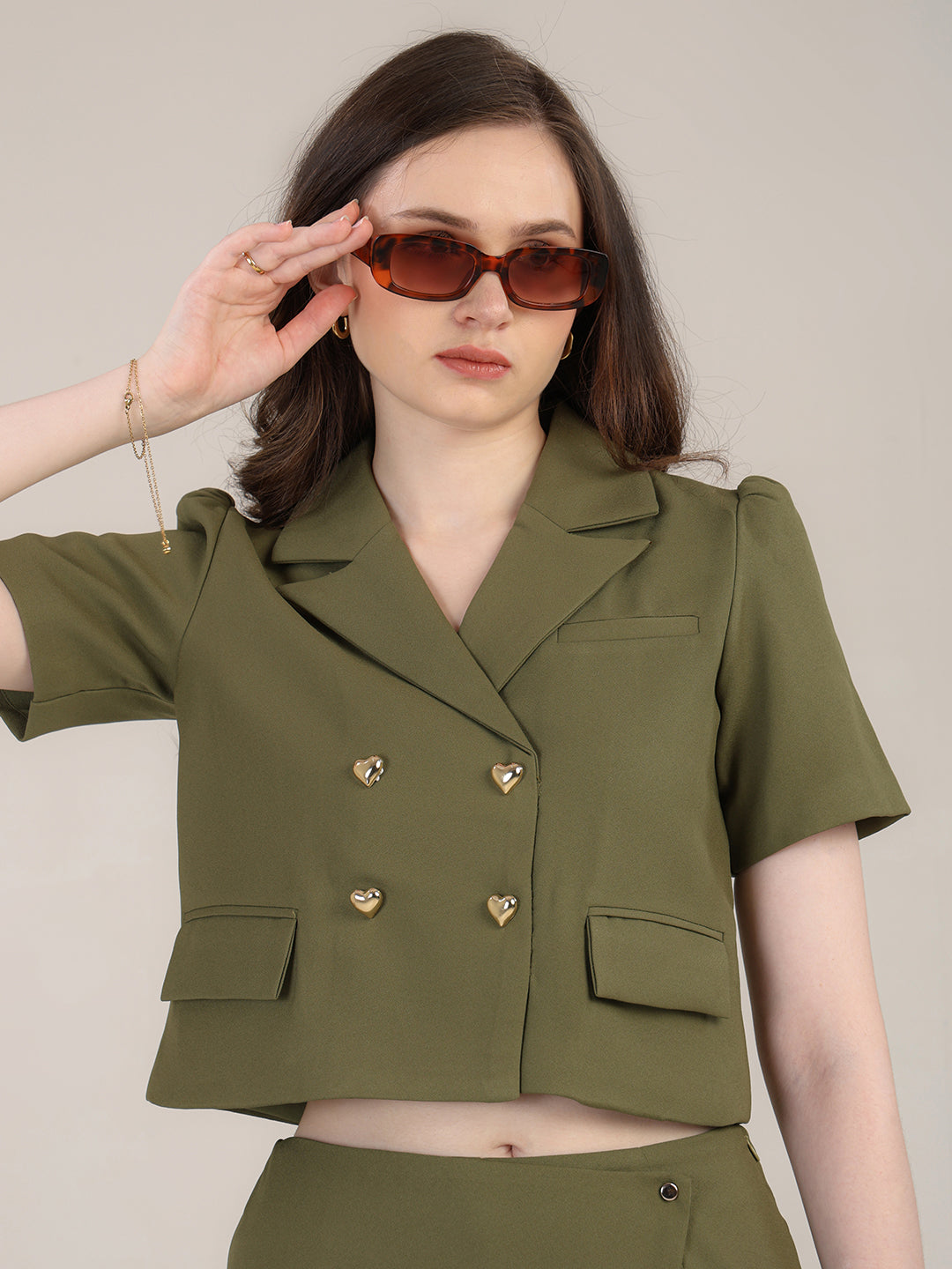 Green Skort Set with heart buttons