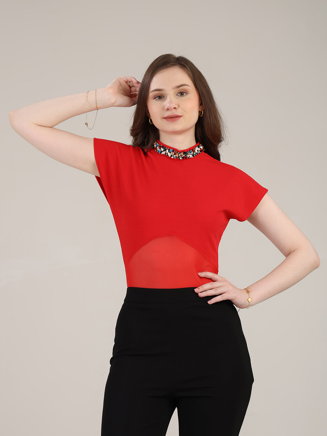 Red Party Ready Bodysuit Top