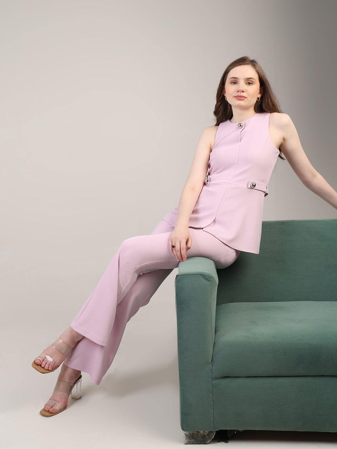Lilac peplum top- trousers set