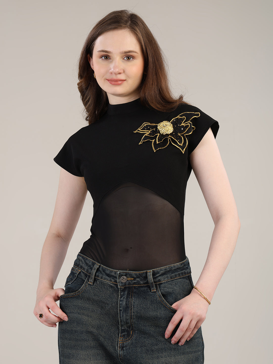 Black Party Ready Bodysuit Top