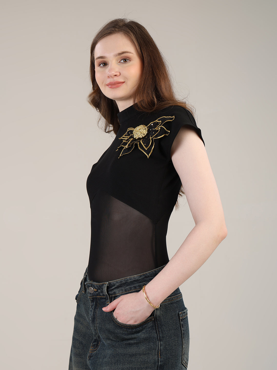 Black Party Ready Bodysuit Top