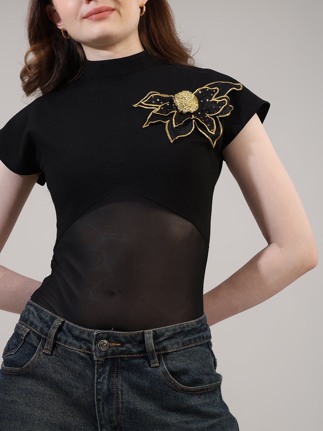 Black Party Ready Bodysuit Top