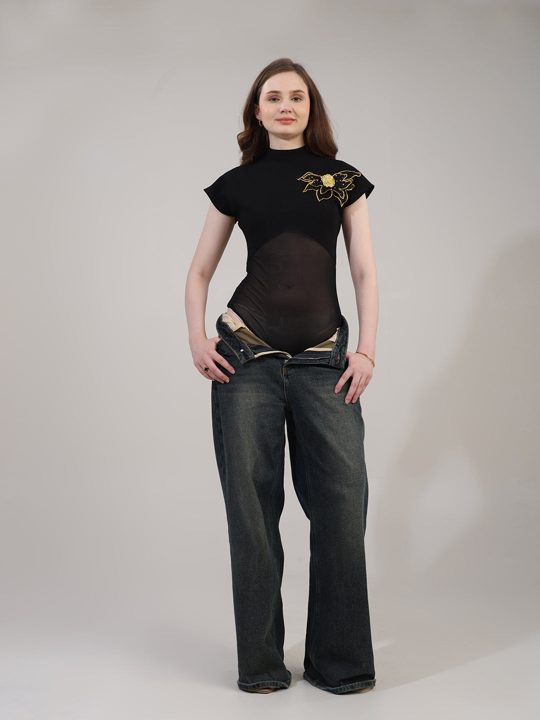 Black Party Ready Bodysuit Top