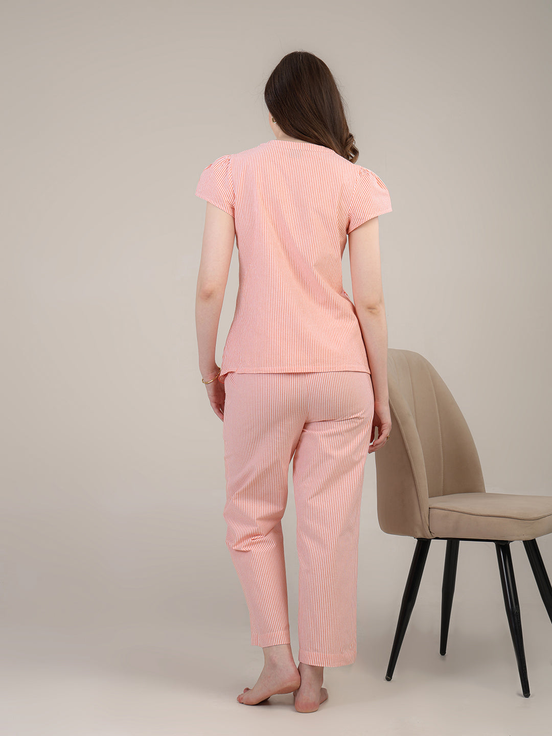 Orange Striper nightwear with embroidery