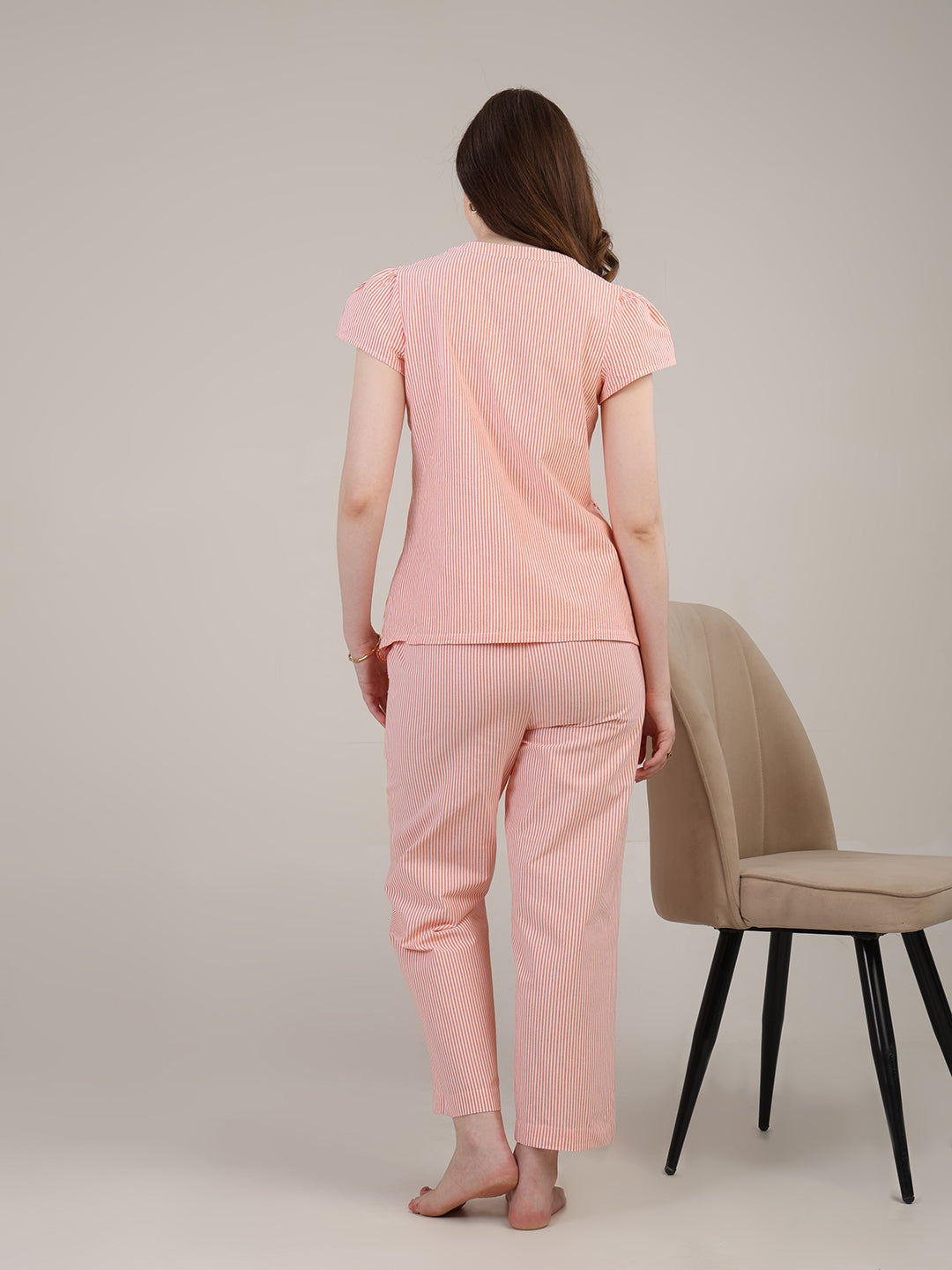 Orange Striper nightwear with embroidery