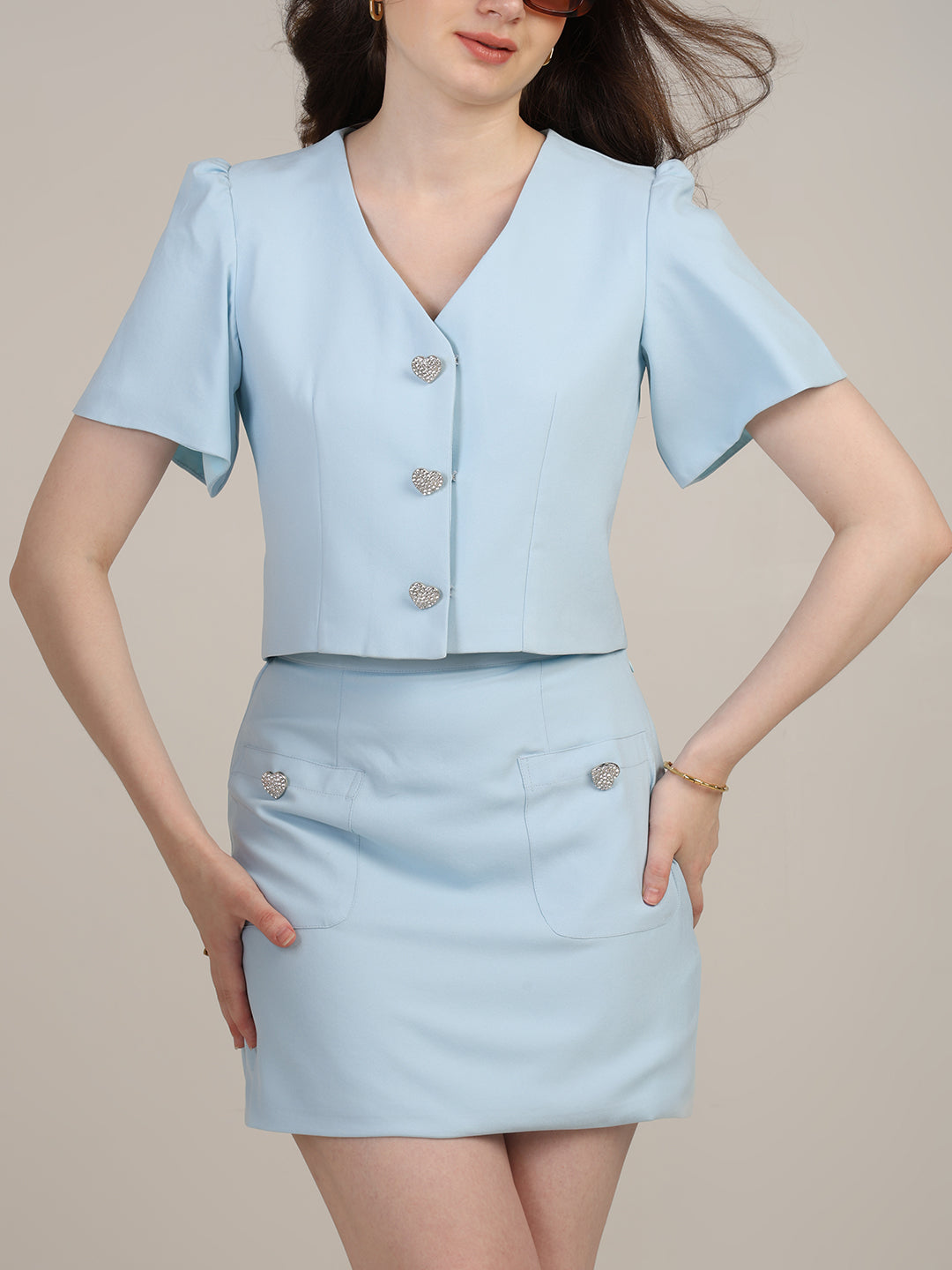 Blue skort Set with fancy button