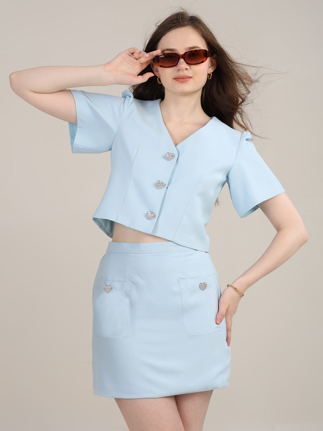 Blue skort Set with fancy button