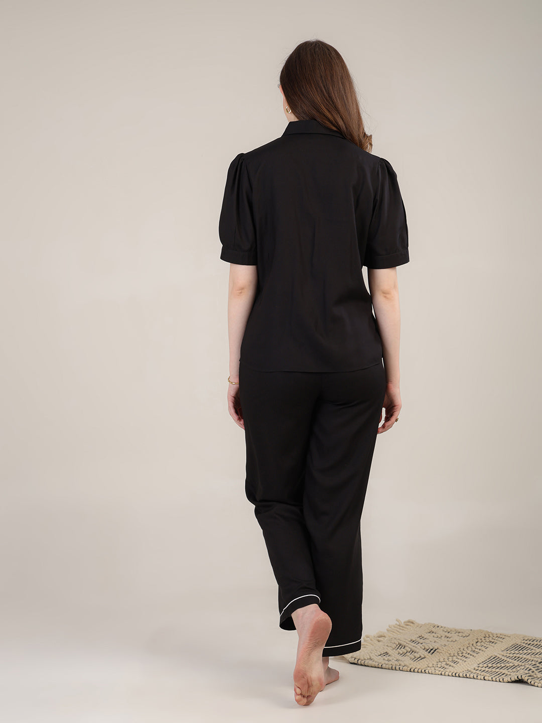 Black PYJAMA SET WITH applique embroidery