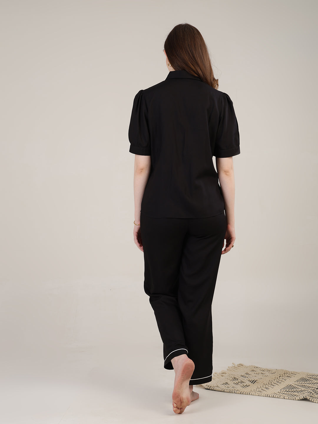 Black PYJAMA SET WITH applique embroidery