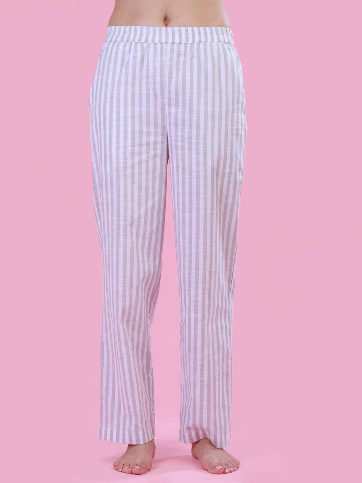 Grey Striper Nightwear with Embroidery for women