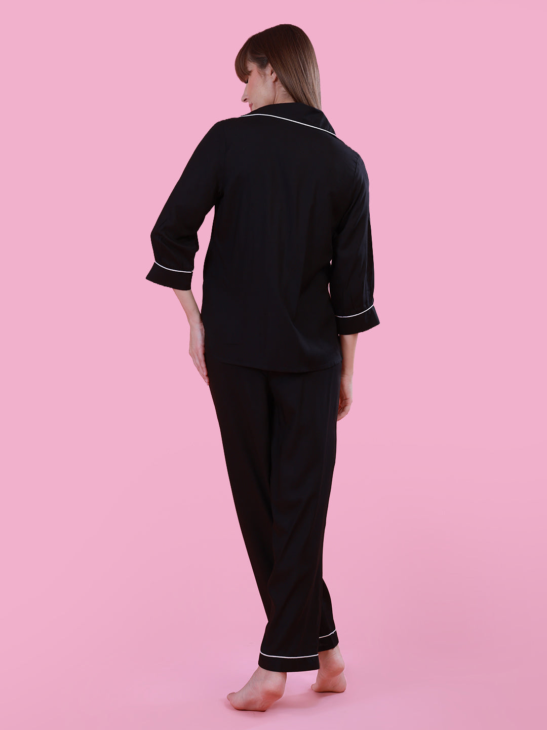 Black Nightwear with Leafy Detail for Women