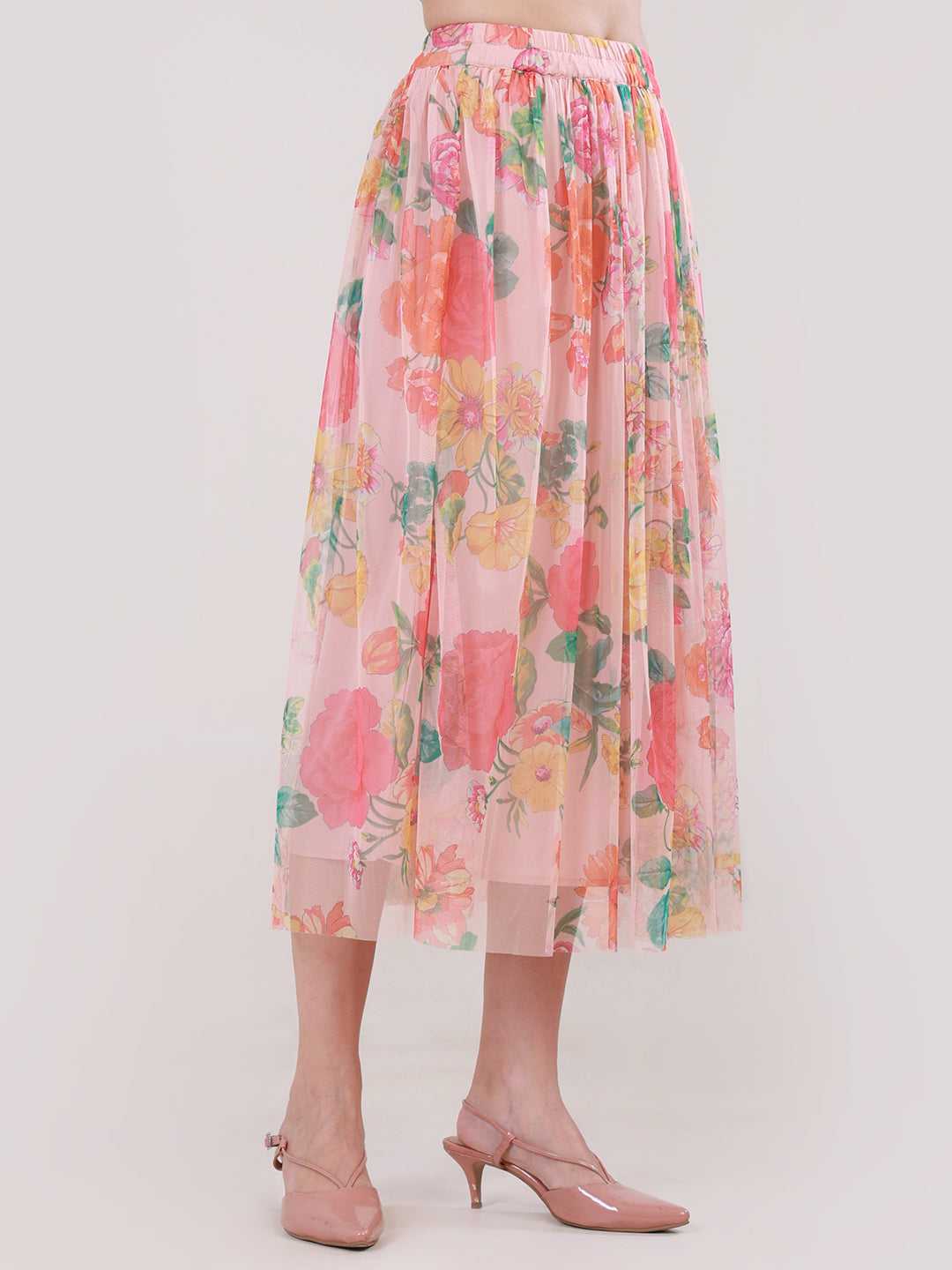 Peach Sorbet Swirl Skirt Set for Women