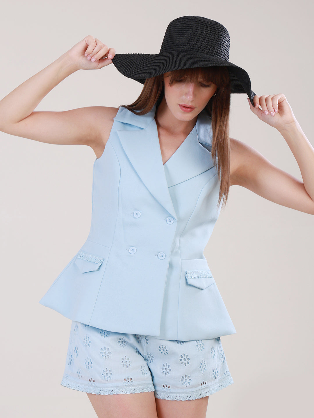 Sunlit Eyelet Blazer Shorts Set for Women