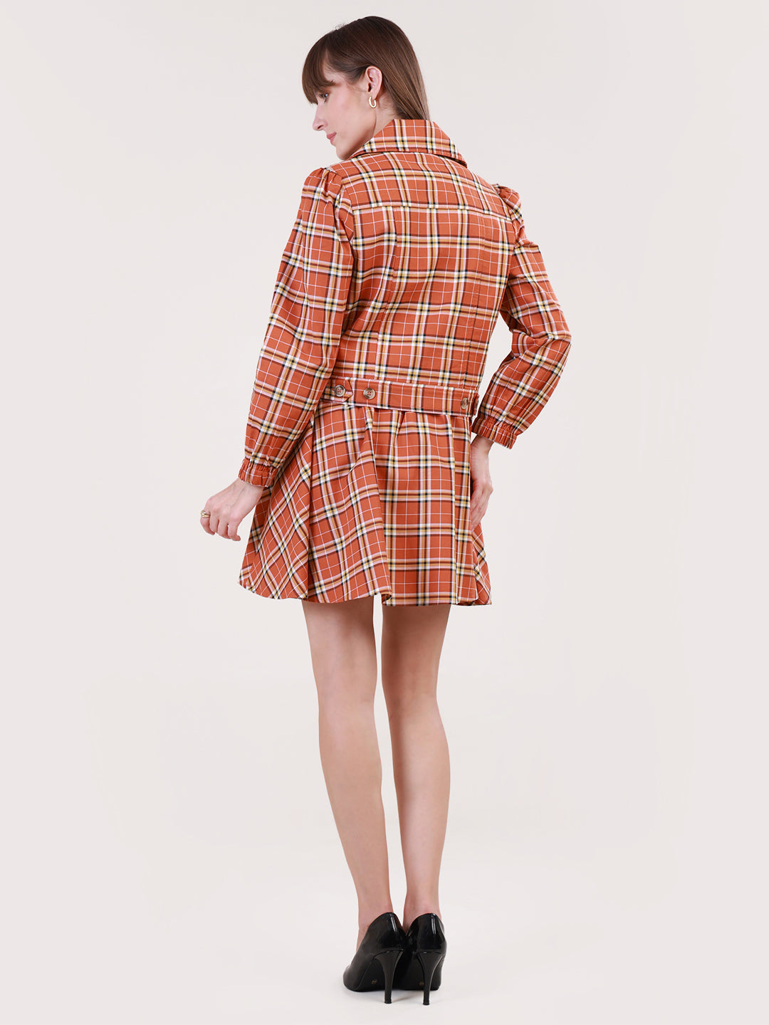 Orange Rock Chick Checkered Jacket with Dress for women