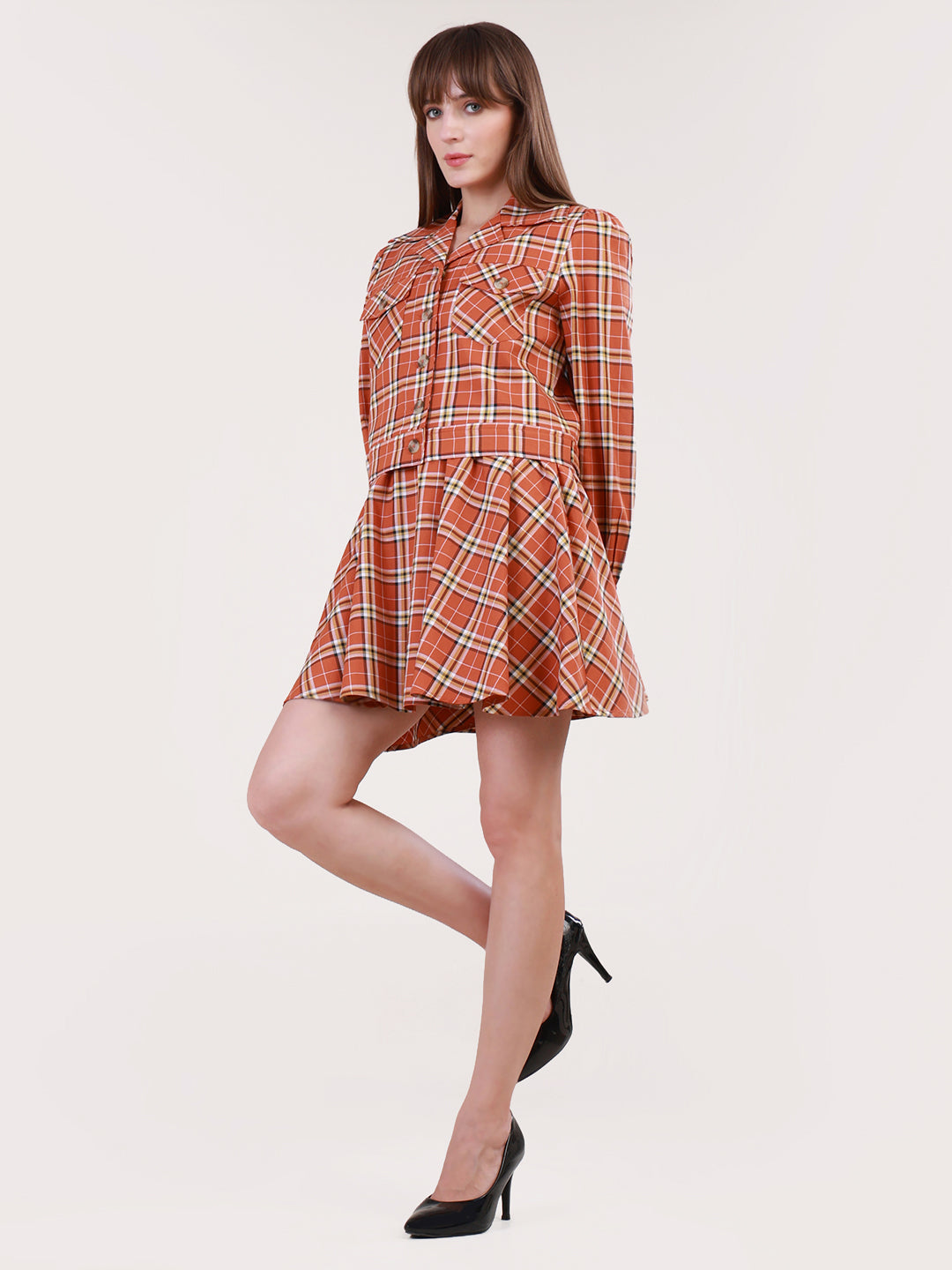 Orange Rock Chick Checkered Jacket with Dress for women