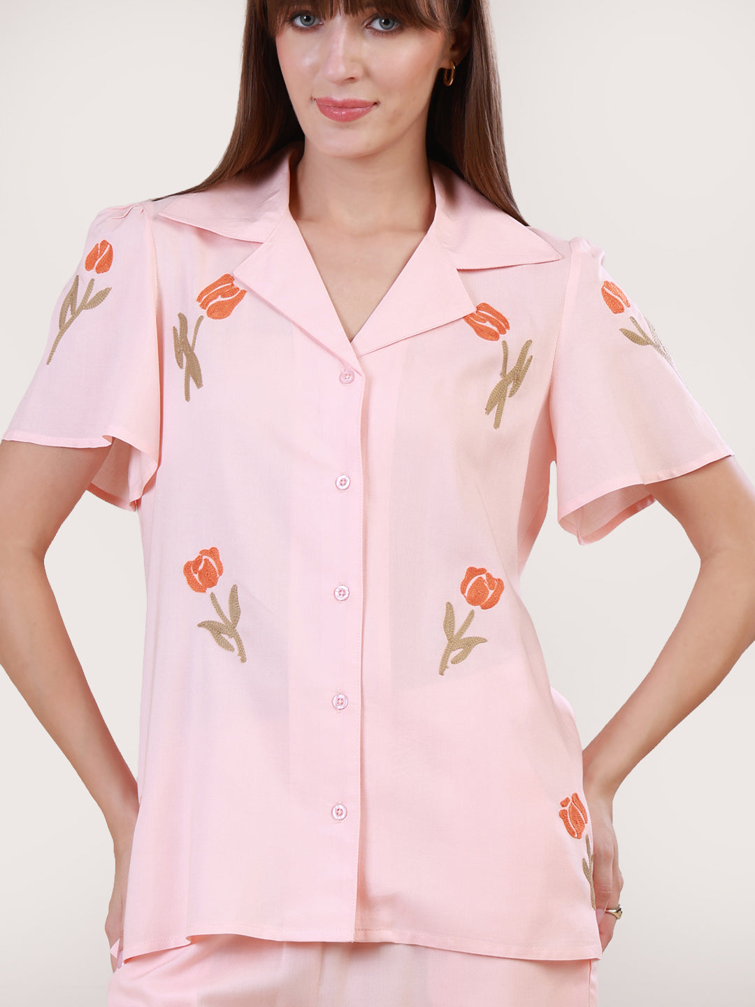 Midnight Bloom Peach Pyjama Set for Women