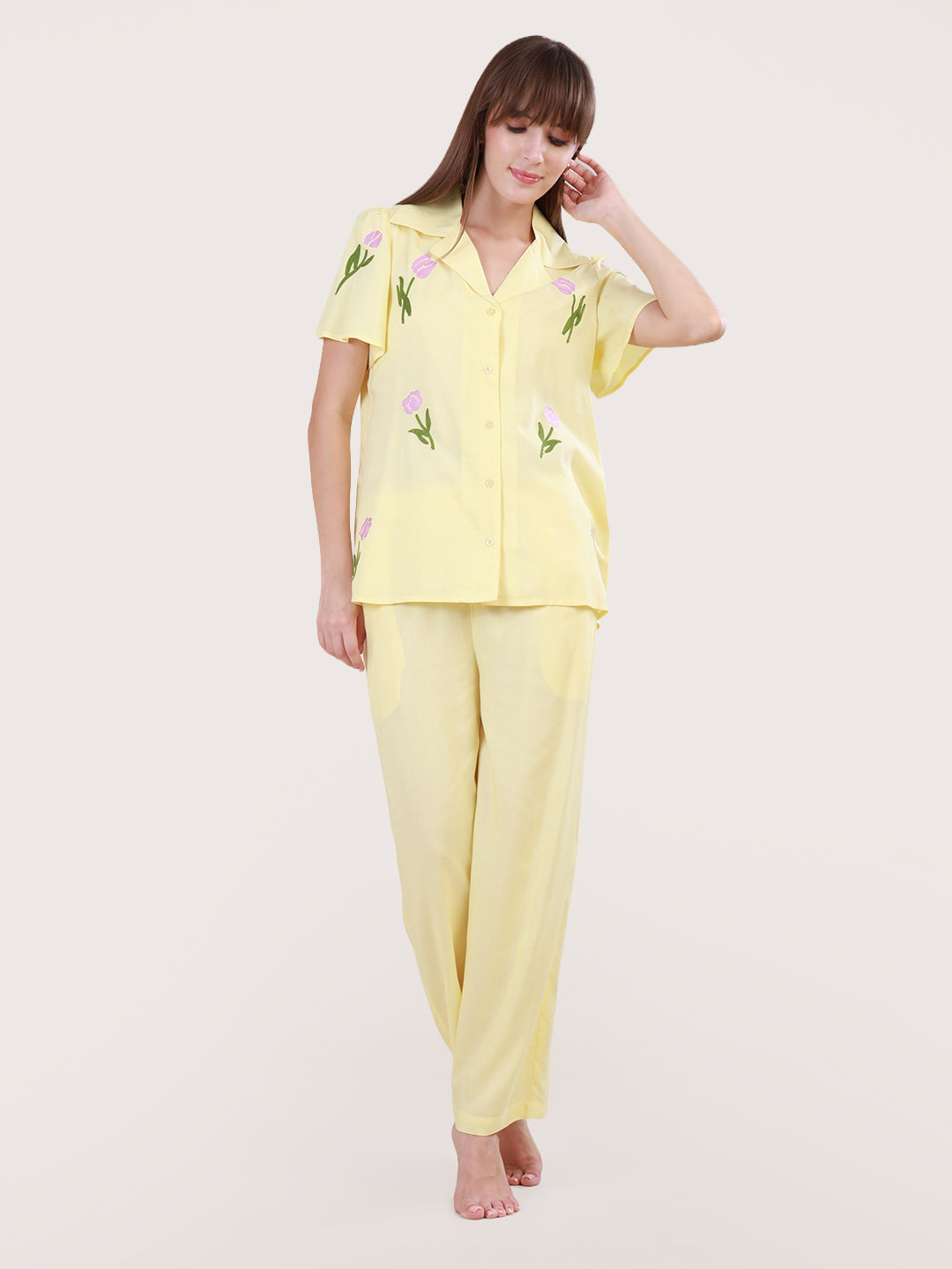 Lemon Yellow Floral Pyjama Set