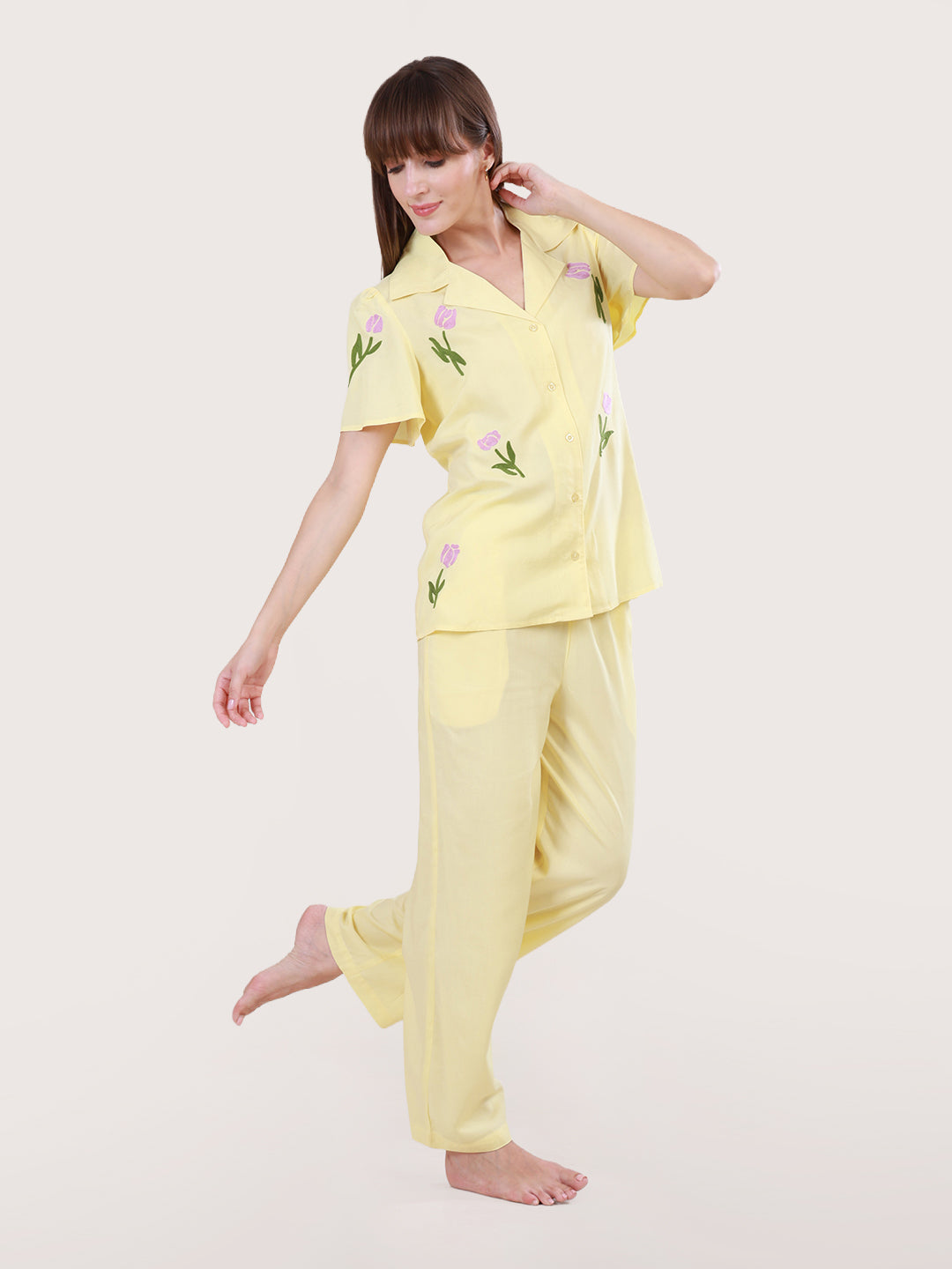 Lemon Yellow Floral Pyjama Set