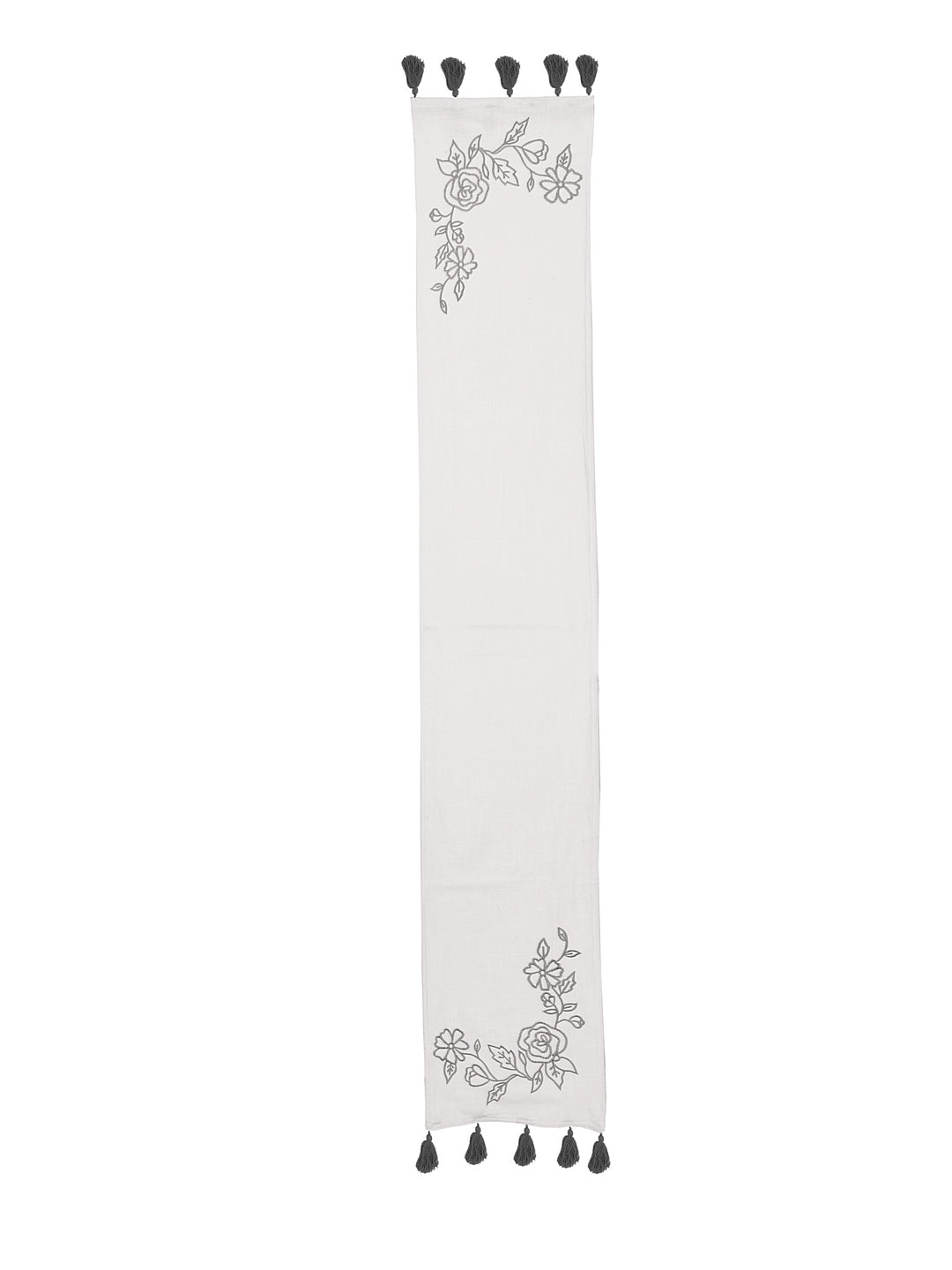 Blanc9 Grey Rose Embroidered 4/6 Seater Cotton Table Runner