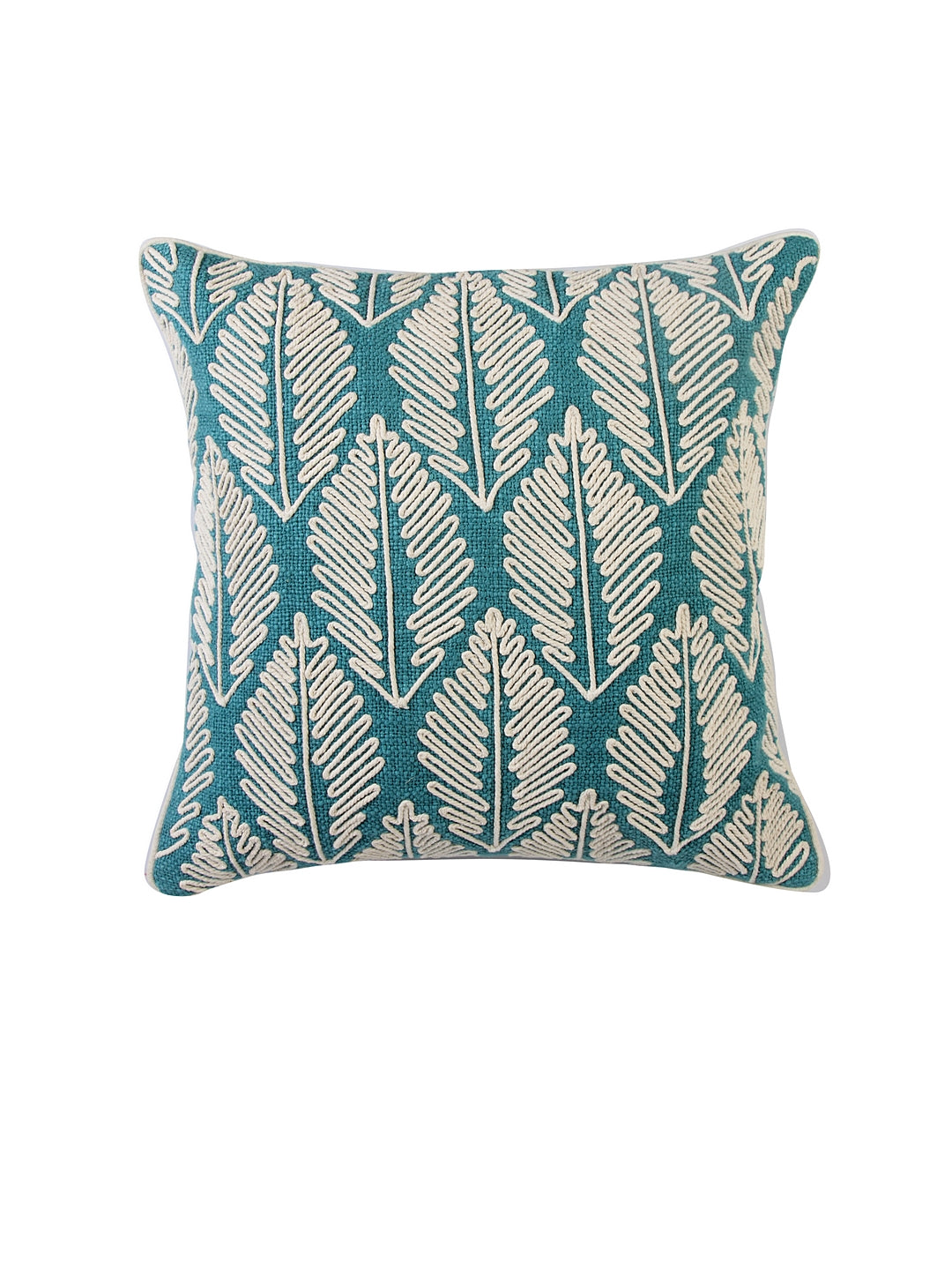 Blue Fern Embroidered Cushion Cover