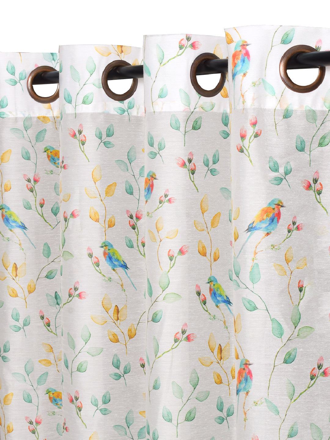 Blanc9 Set Of 4 Fauna Printed With Mustard Plain 7Ft. Curtains