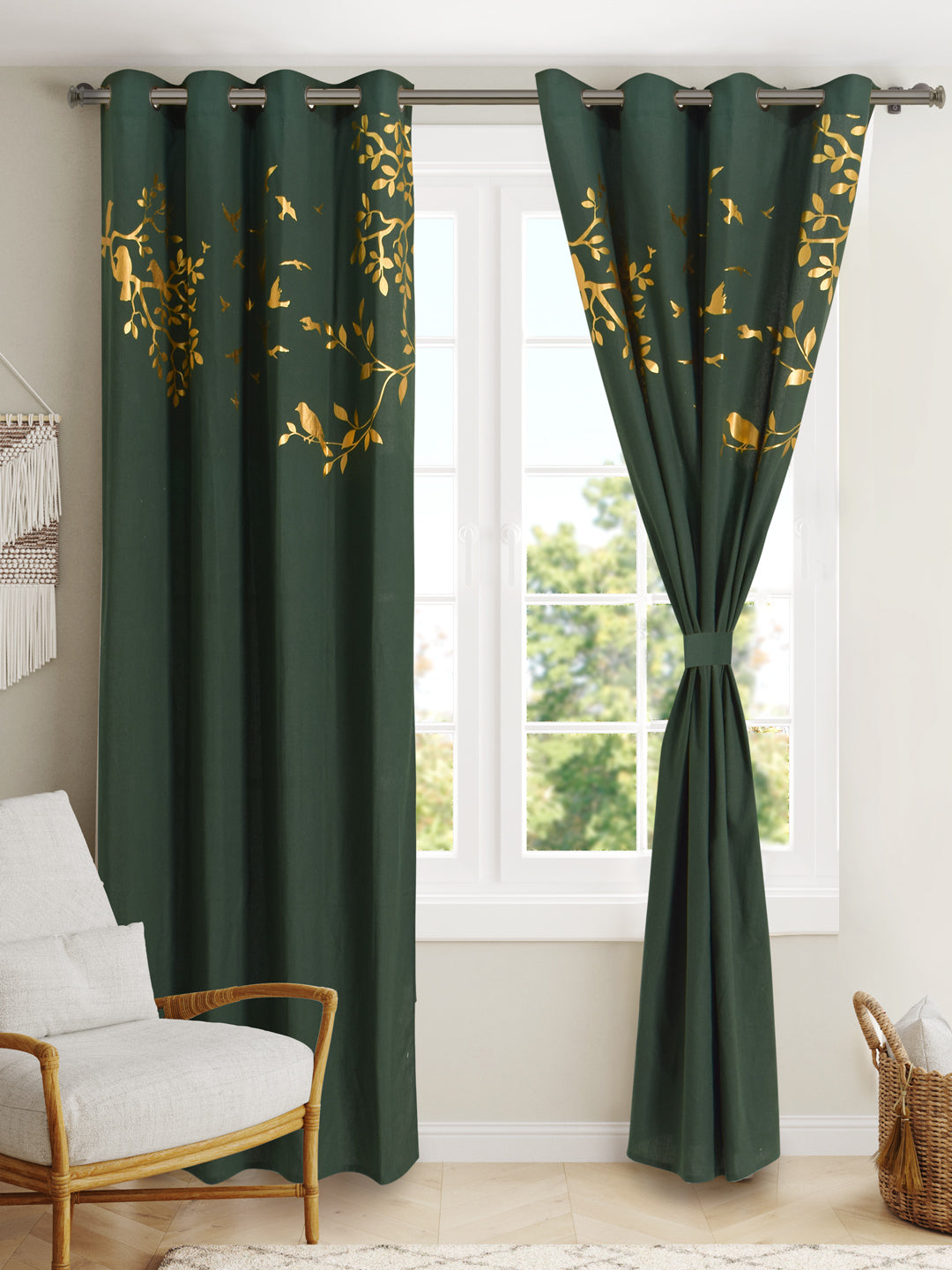 Blanc9 Songbird Green 7ft. Set of 2 Foil Printed Curtains