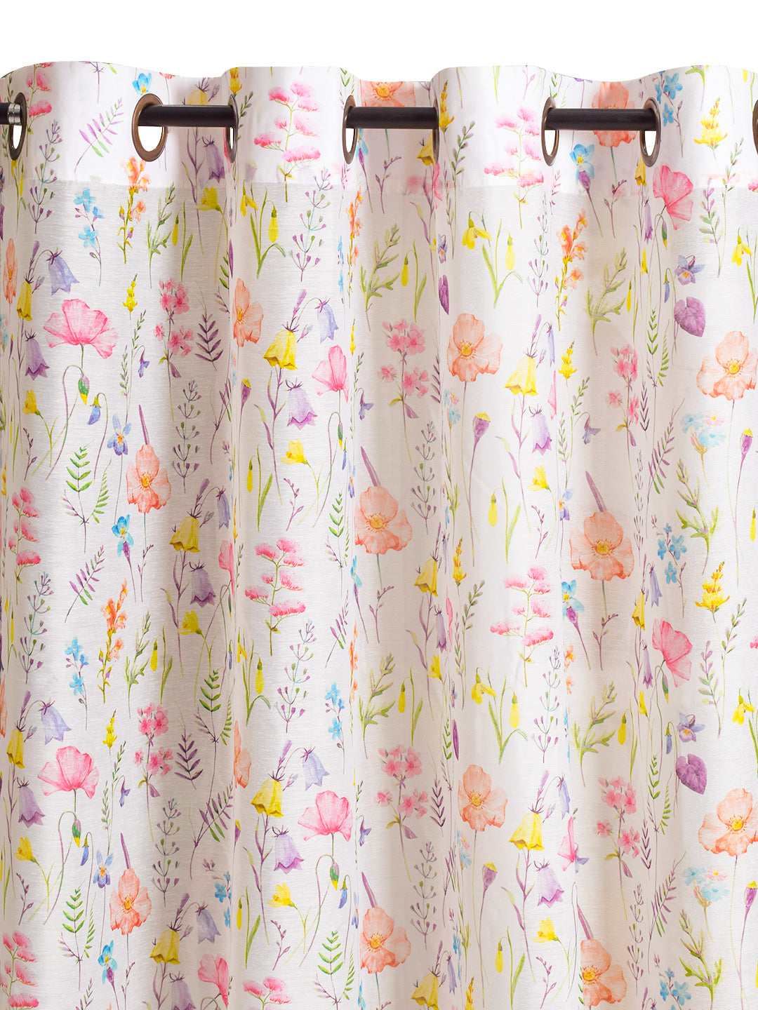 Blanc9 Set Of 4 Floral Garden Printed With Mustard Plain 7Ft. Curtain