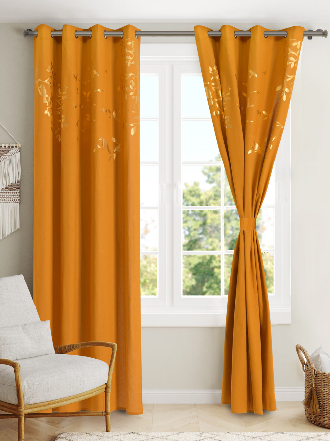 Blanc9 Songbird Yellow 7ft. Set of 2 Foil Printed Curtains