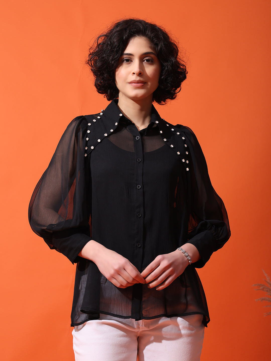 Studded collar shirt