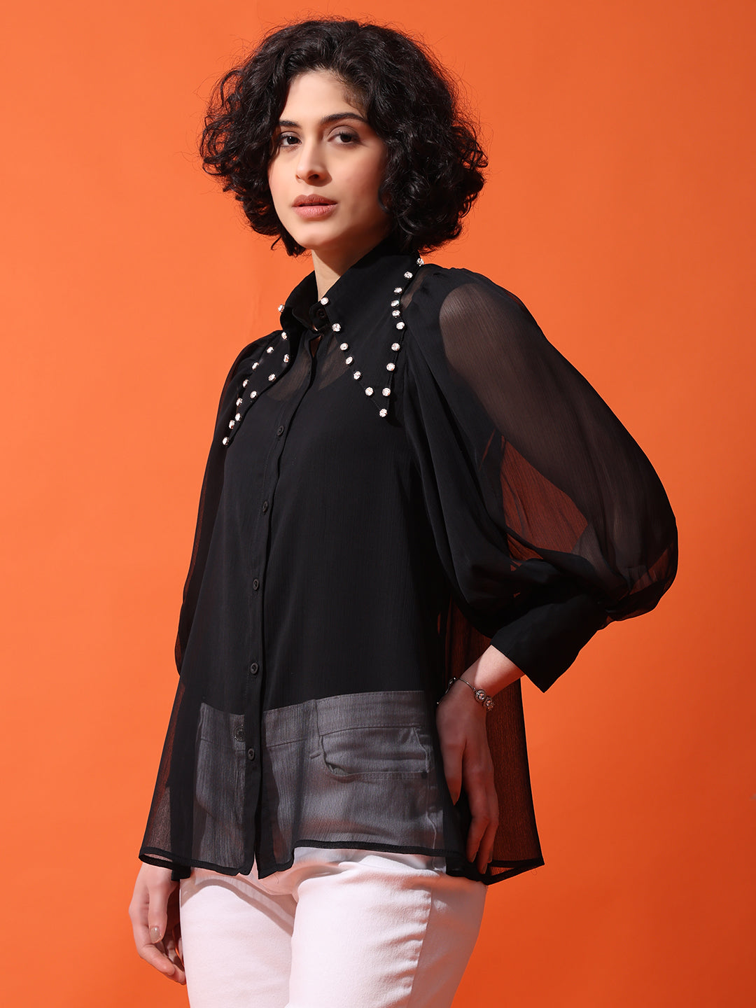 Studded collar shirt