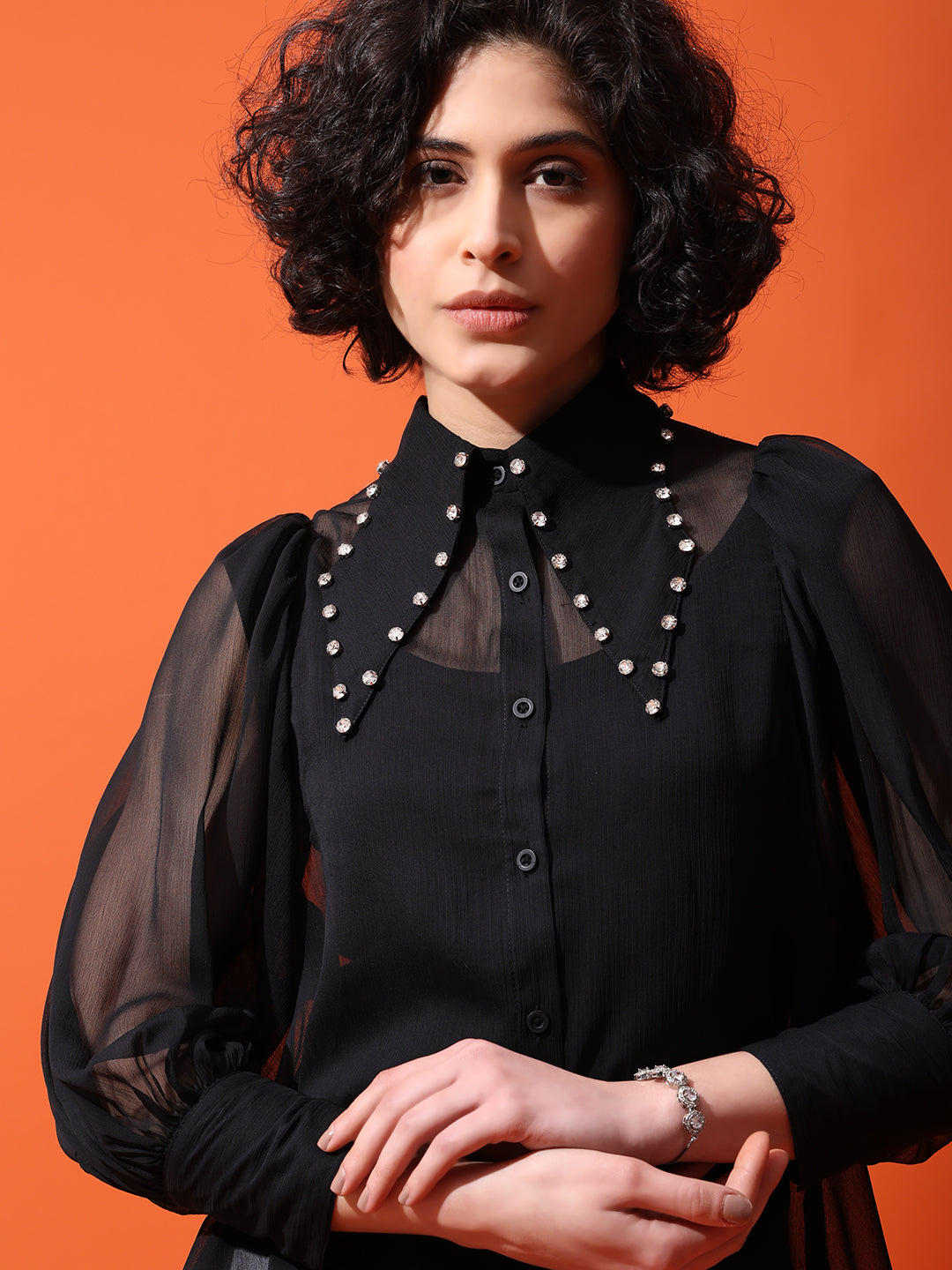 Studded collar shirt