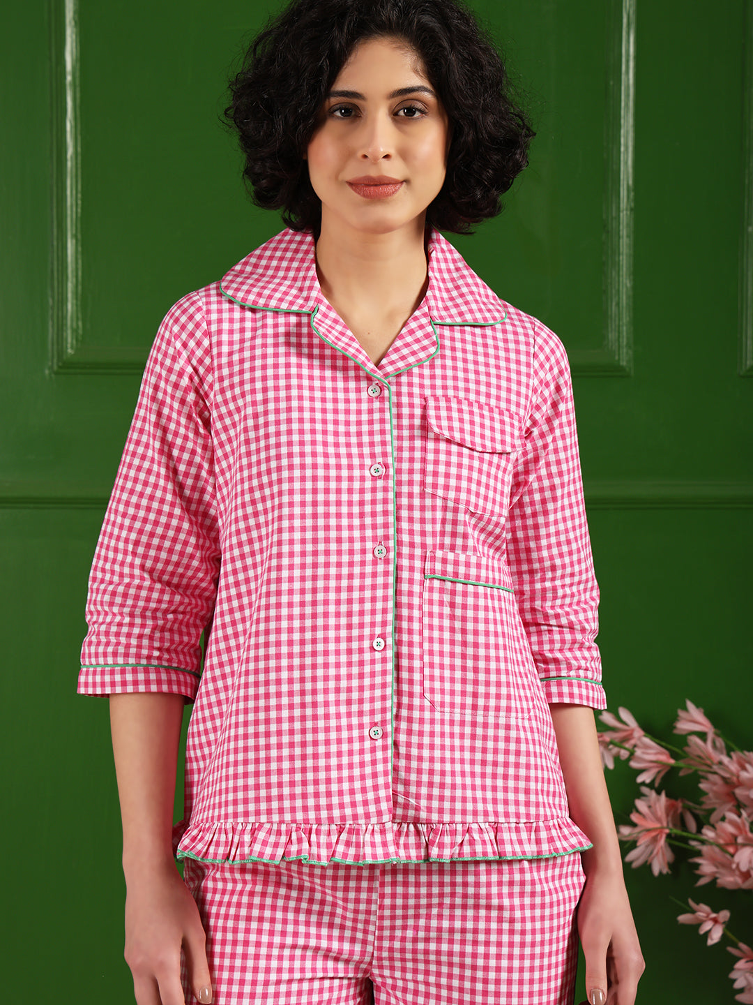 Breezy Pink Checkered Nightwear