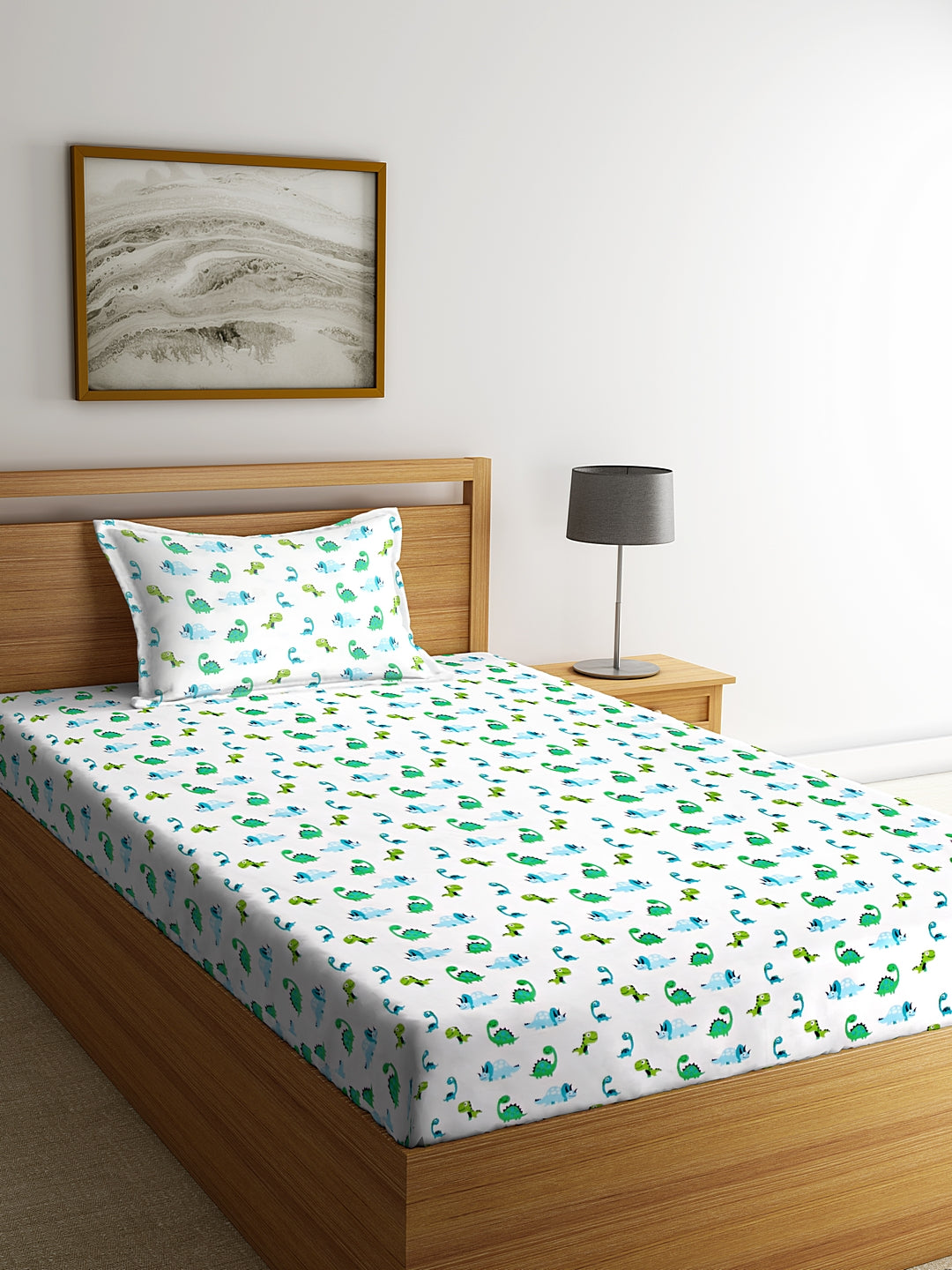 Blanc9 Dreamy Dino Kids Bedsheet with Pillow Case