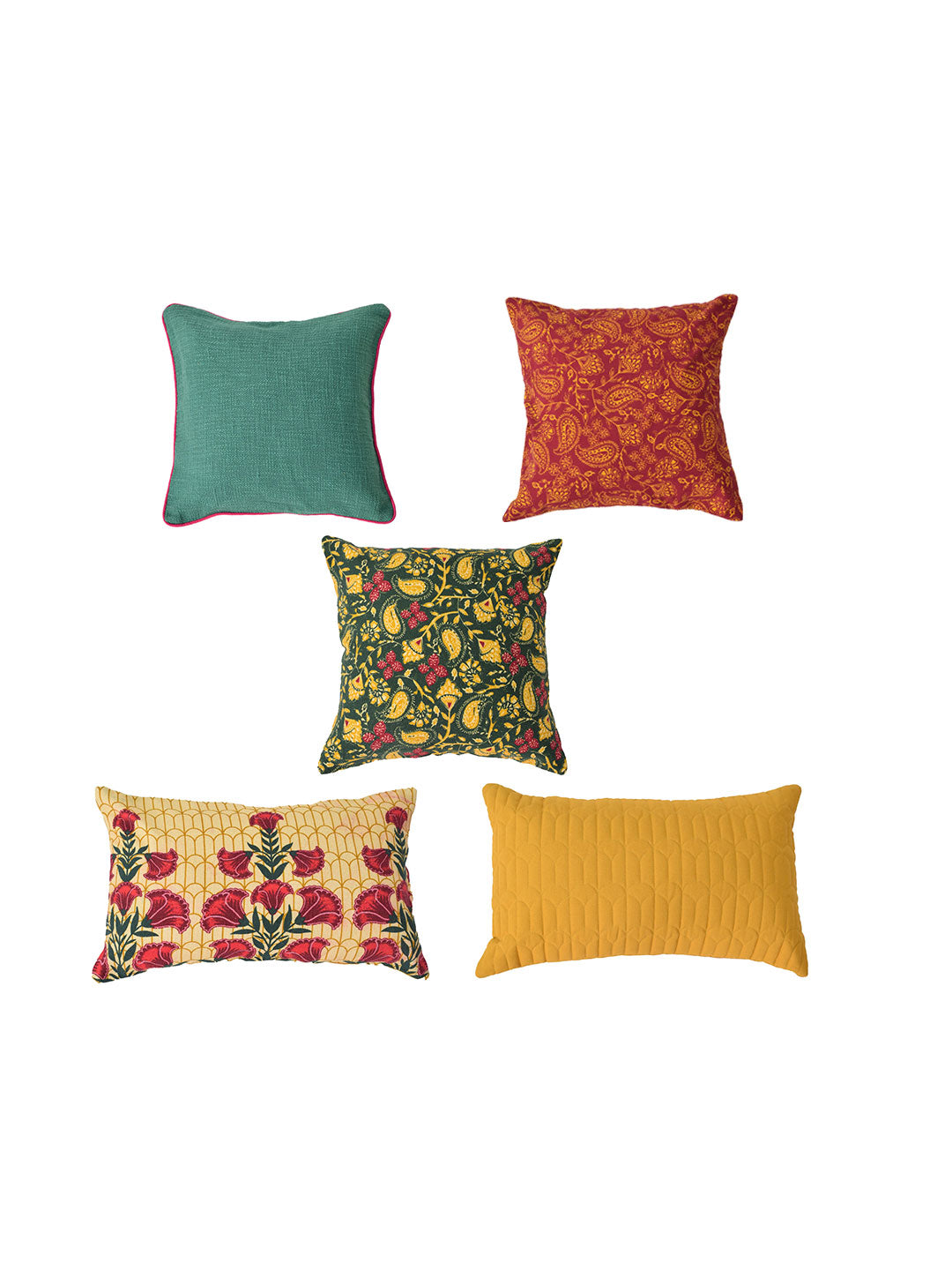 Blanc9 Set of 5 Botanical Garden Square and Rectangle Cotton Cushion Covers