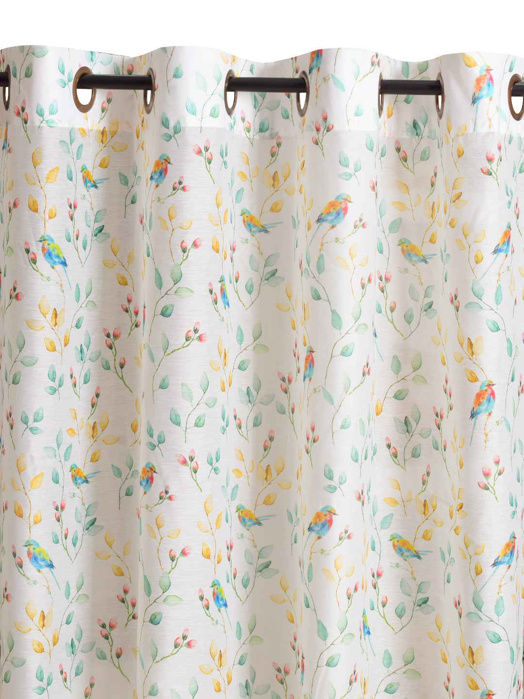 Blanc9 Set Of 4 Fauna Printed With Mustard Plain 7Ft. Curtains