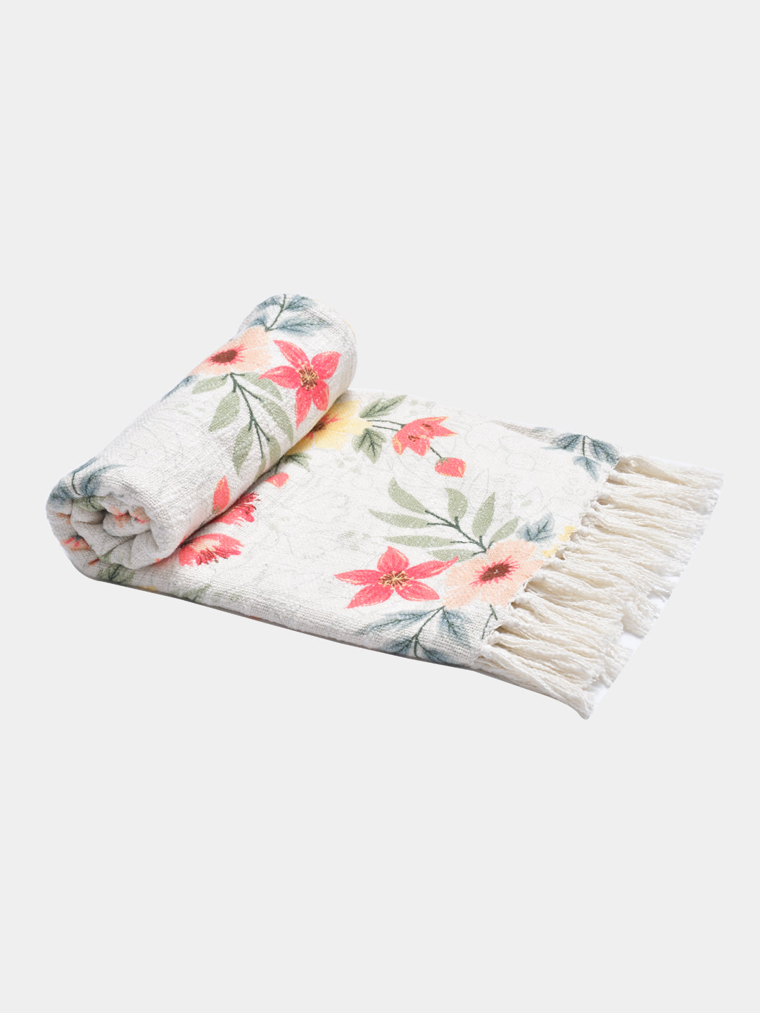 Blossom Cotton Printed Throw with Cushion Cover