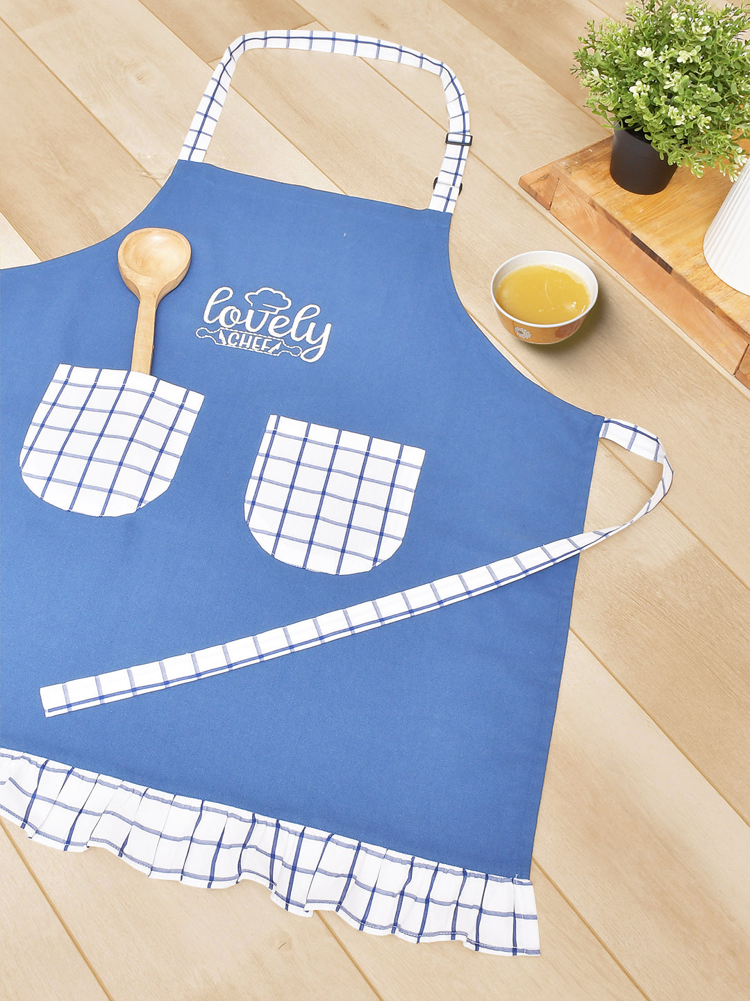 Blanc9 Lovely Chef Blue Cotton Printed Apron