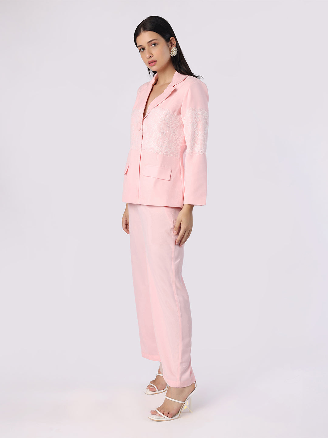 Light Pink Lace Patch Blazer Trouser Set