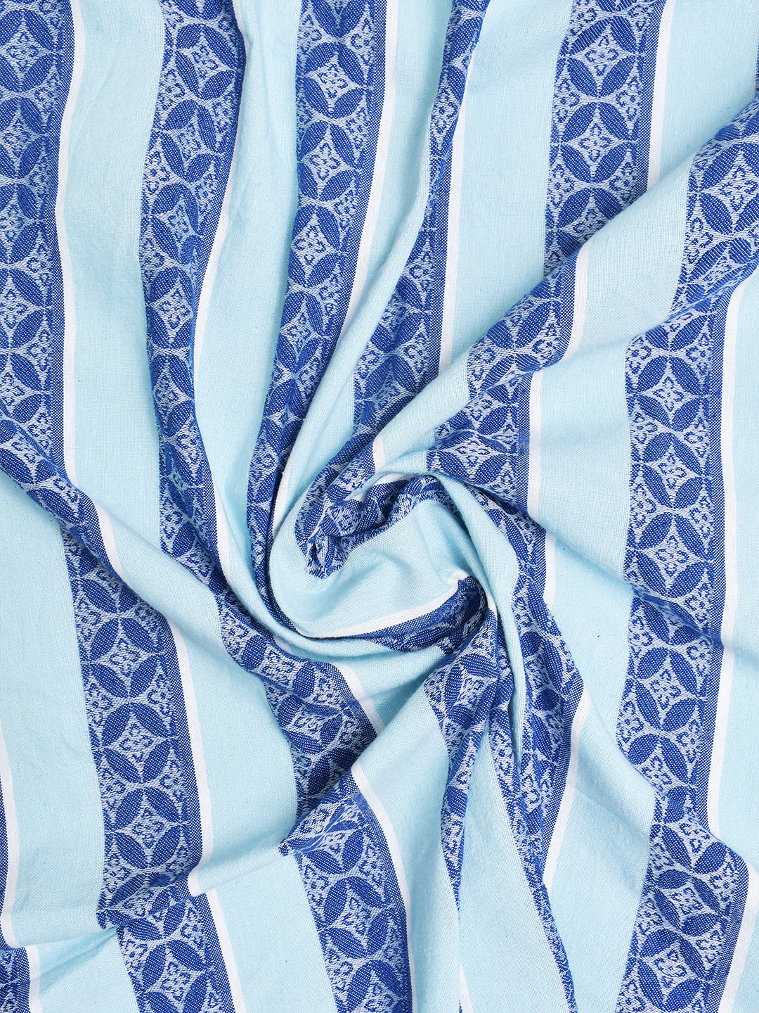 Sapphire River Jacquard Blue Cotton Double Bedsheet with Pillows