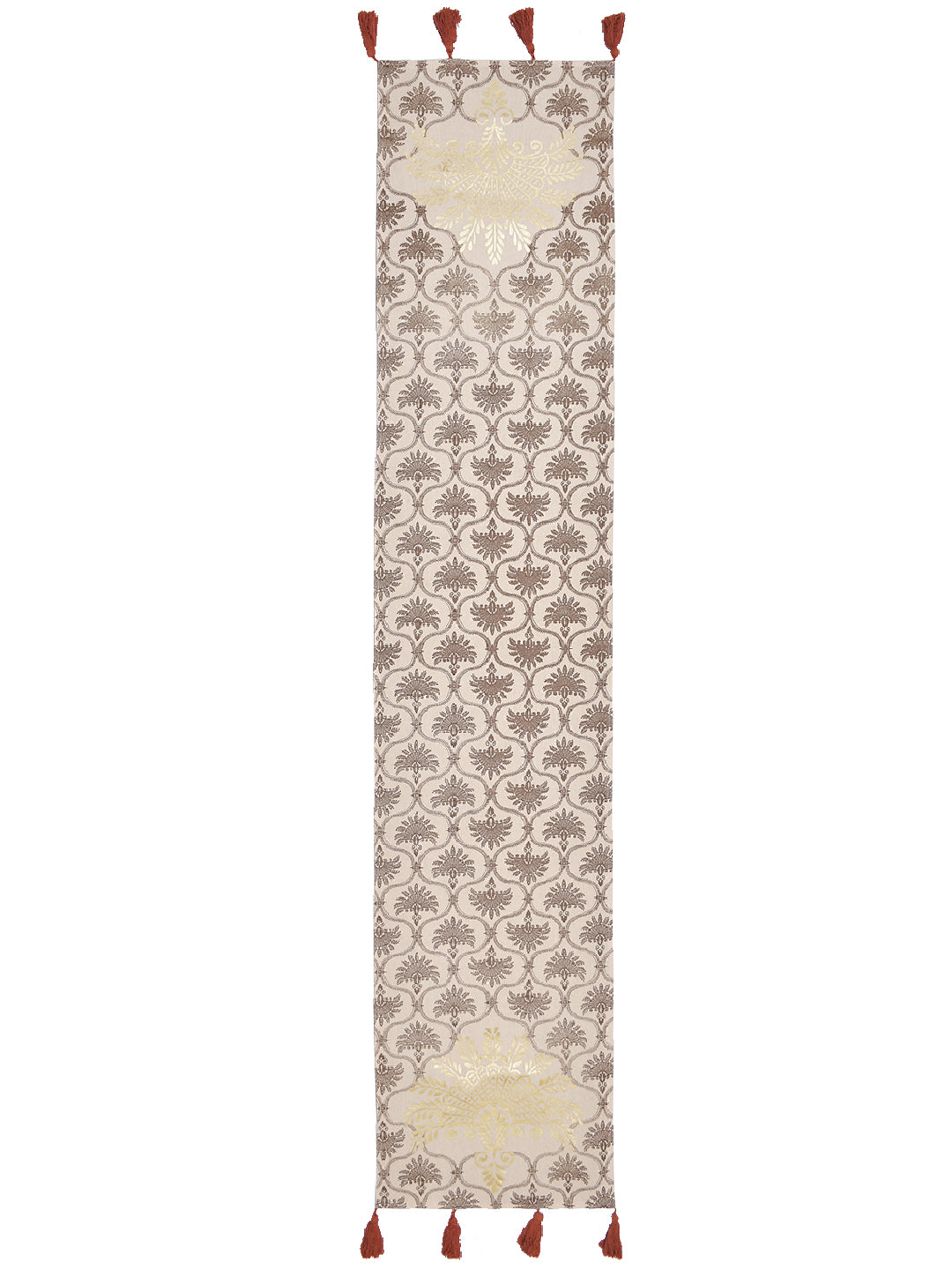Surkhab Light Brown Cotton Printed 4/6 Seater Table Runner
