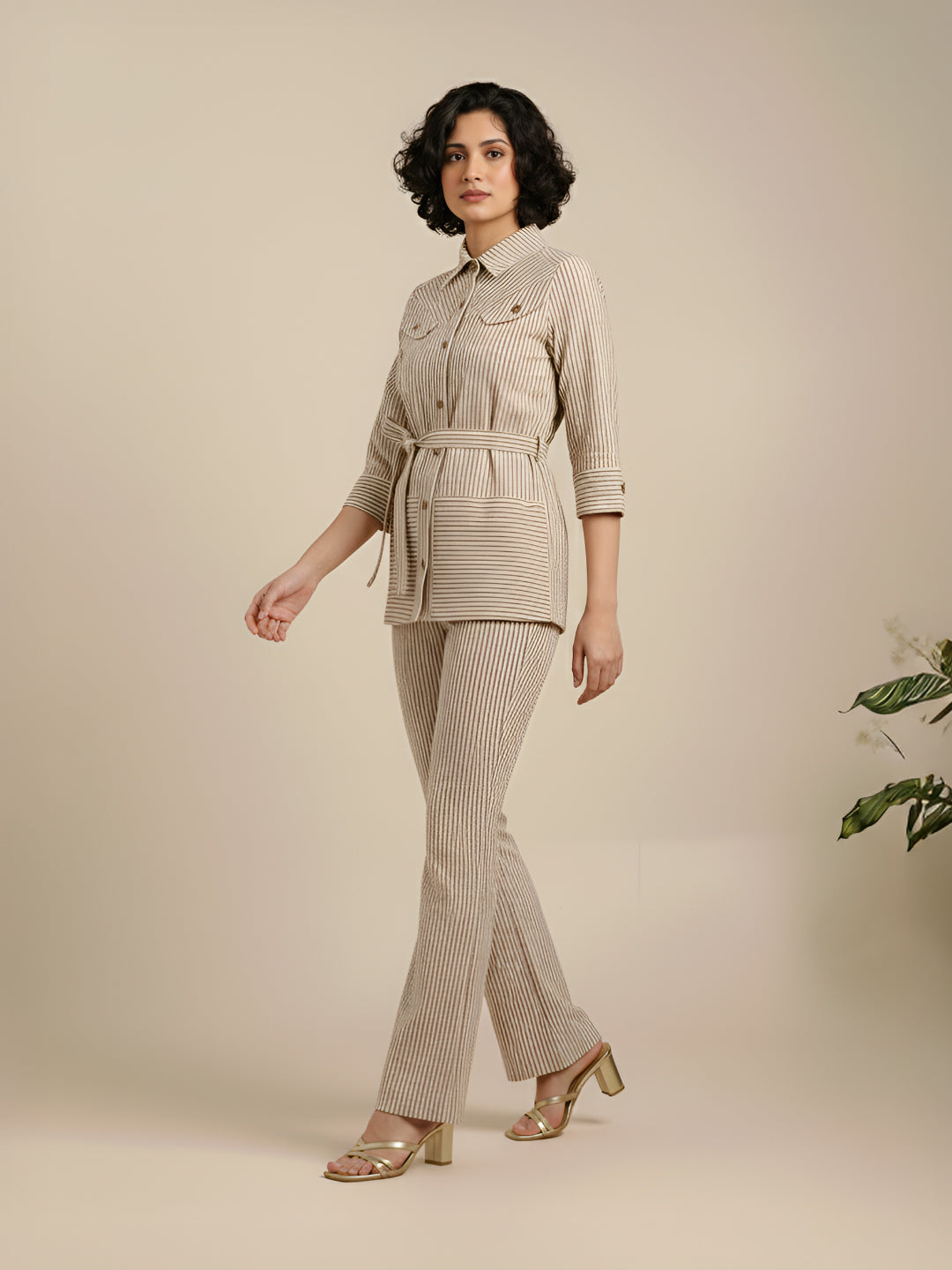 Striper Co-Ord Set With Gold Button Detail