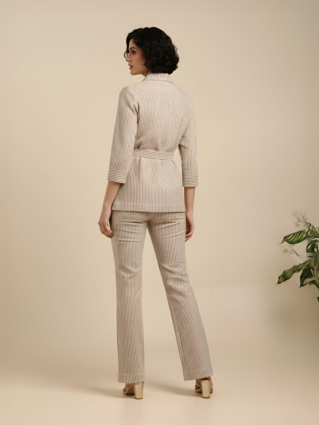 Striper Co-Ord Set With Gold Button Detail