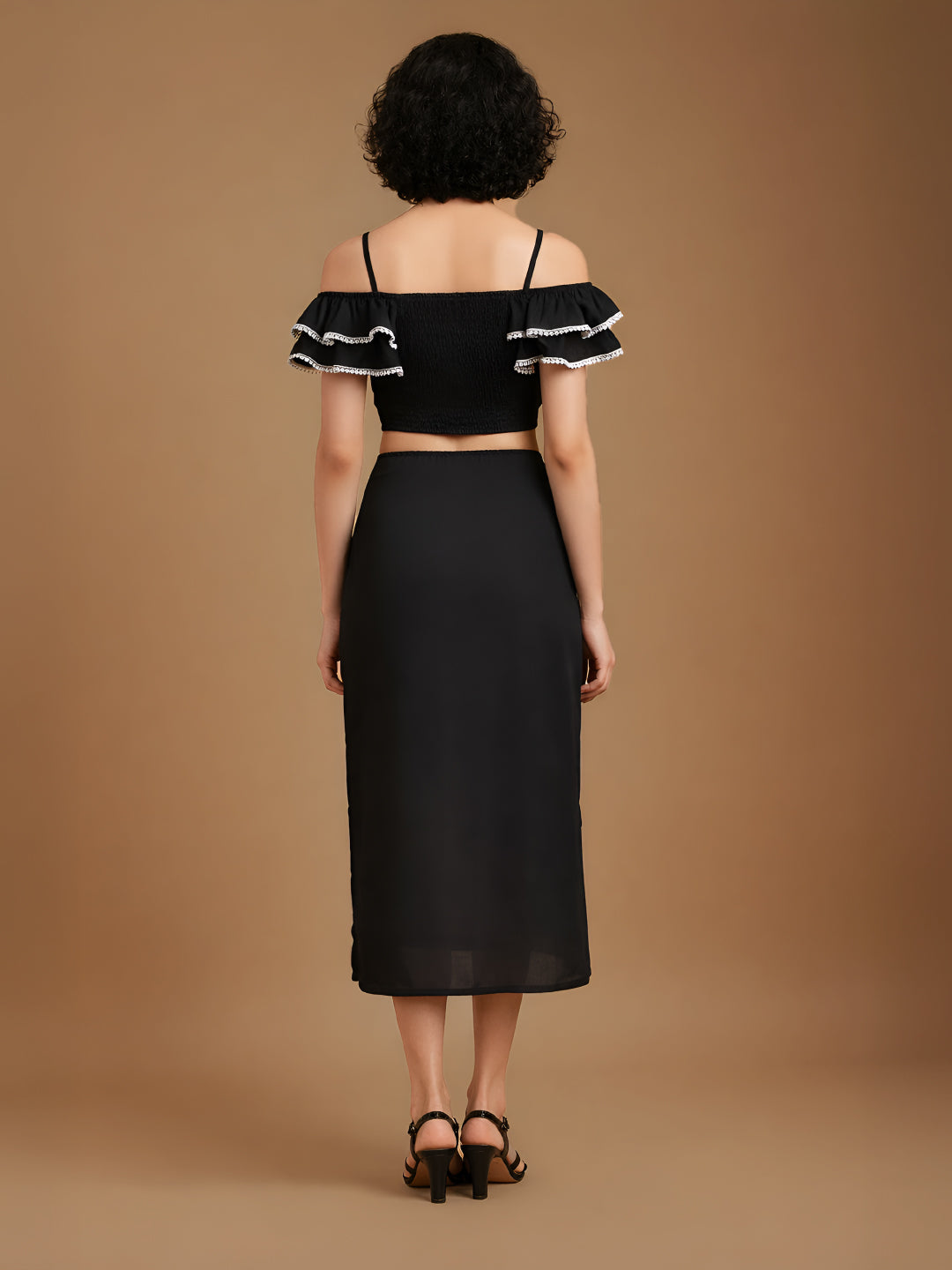 Black Beachy Top With Laced Skirt